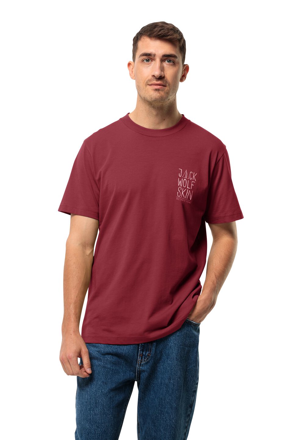 Jack Wolfskin Jack Tent T-Shirt Men Heren T-shirt van biologisch katoen M purper deep ruby