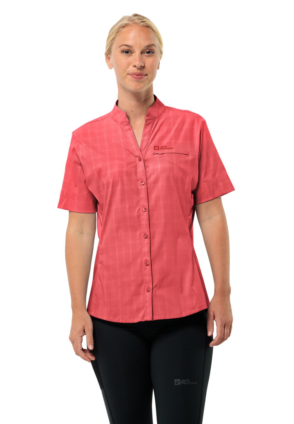 Jack Wolfskin Norbo S S Shirt Women Wandelblouse met korte mouwen Dames M rood vibrant red check