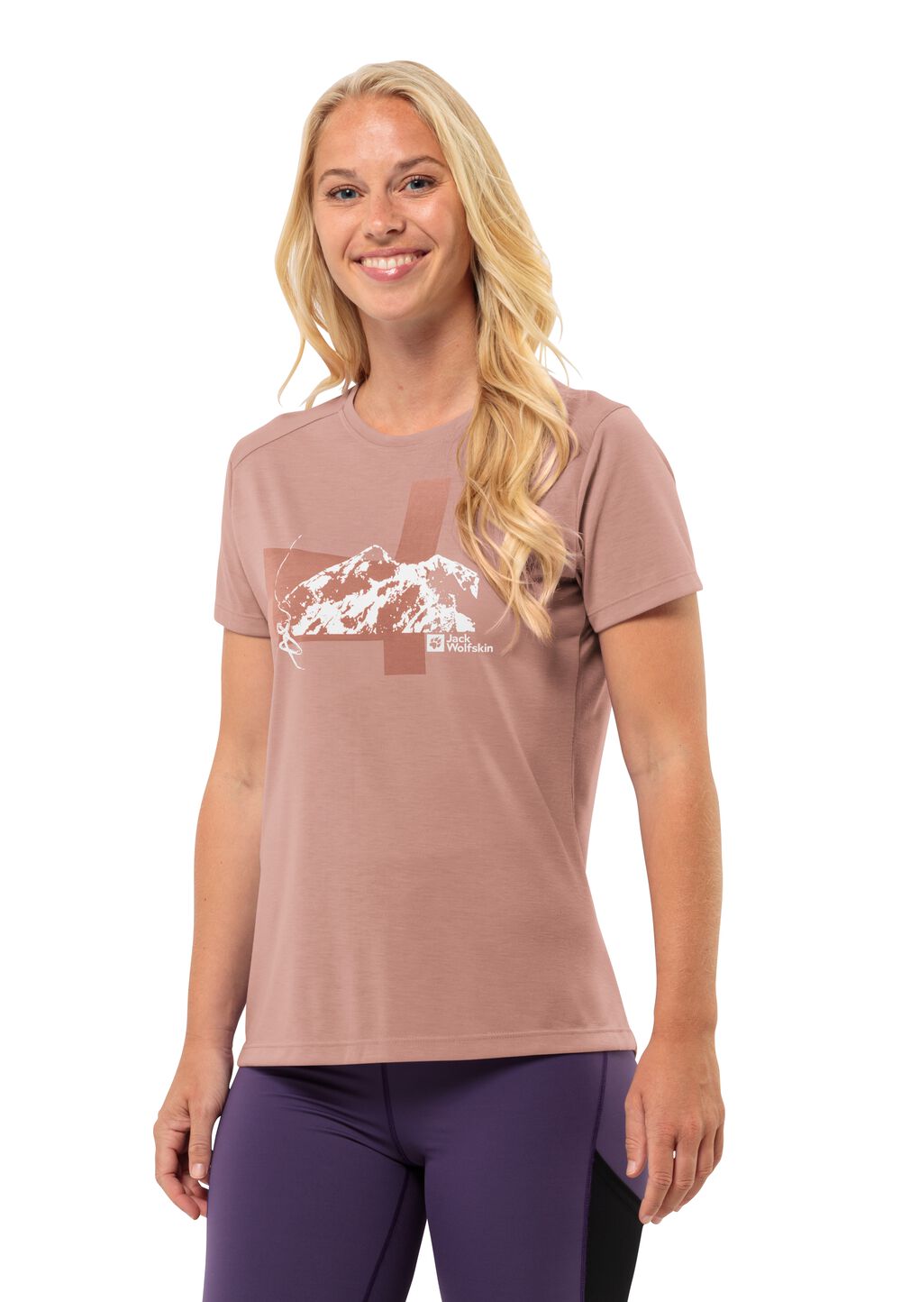 Jack Wolfskin Vonnan S S Graphic T-Shirt Women Functioneel shirt Dames S bruin rose dawn