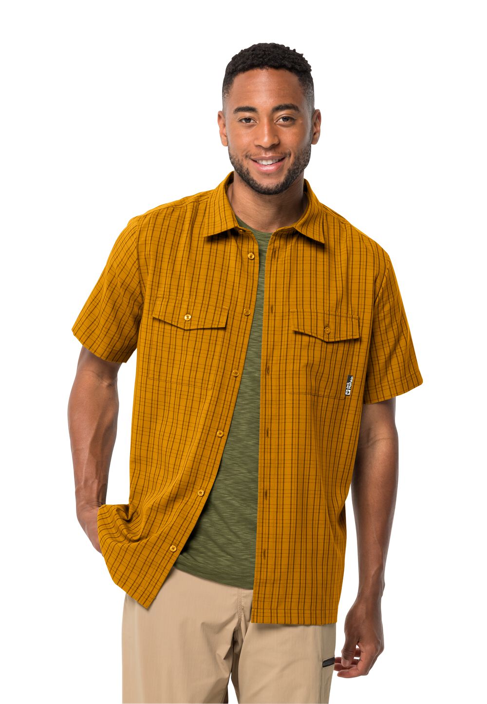Jack Wolfskin Thompson Shirt Men Wandeloverhemd met korte mouwen Heren XL bruin curry check
