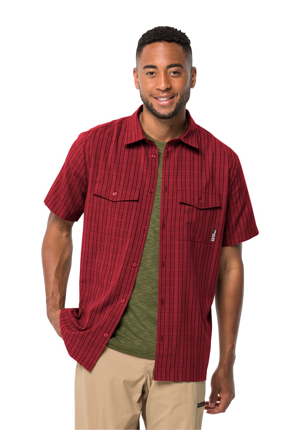 Jack Wolfskin Thompson Shirt Men Wandeloverhemd met korte mouwen Heren XL purper deep ruby check