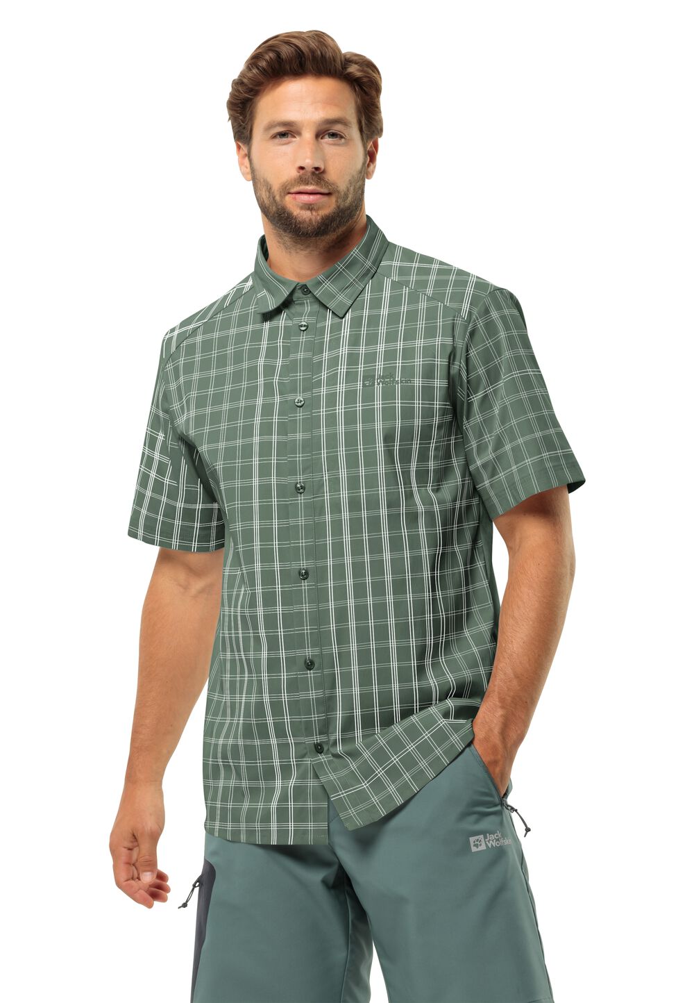 Jack Wolfskin Norbo S S Shirt Men Overhemd met korte mouwen Heren S hedge green checks hedge green checks
