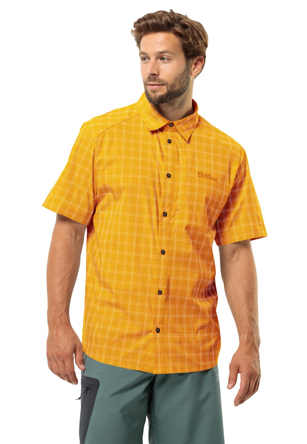 Jack Wolfskin Norbo S S Shirt Men Overhemd met korte mouwen Heren S bruin curry check
