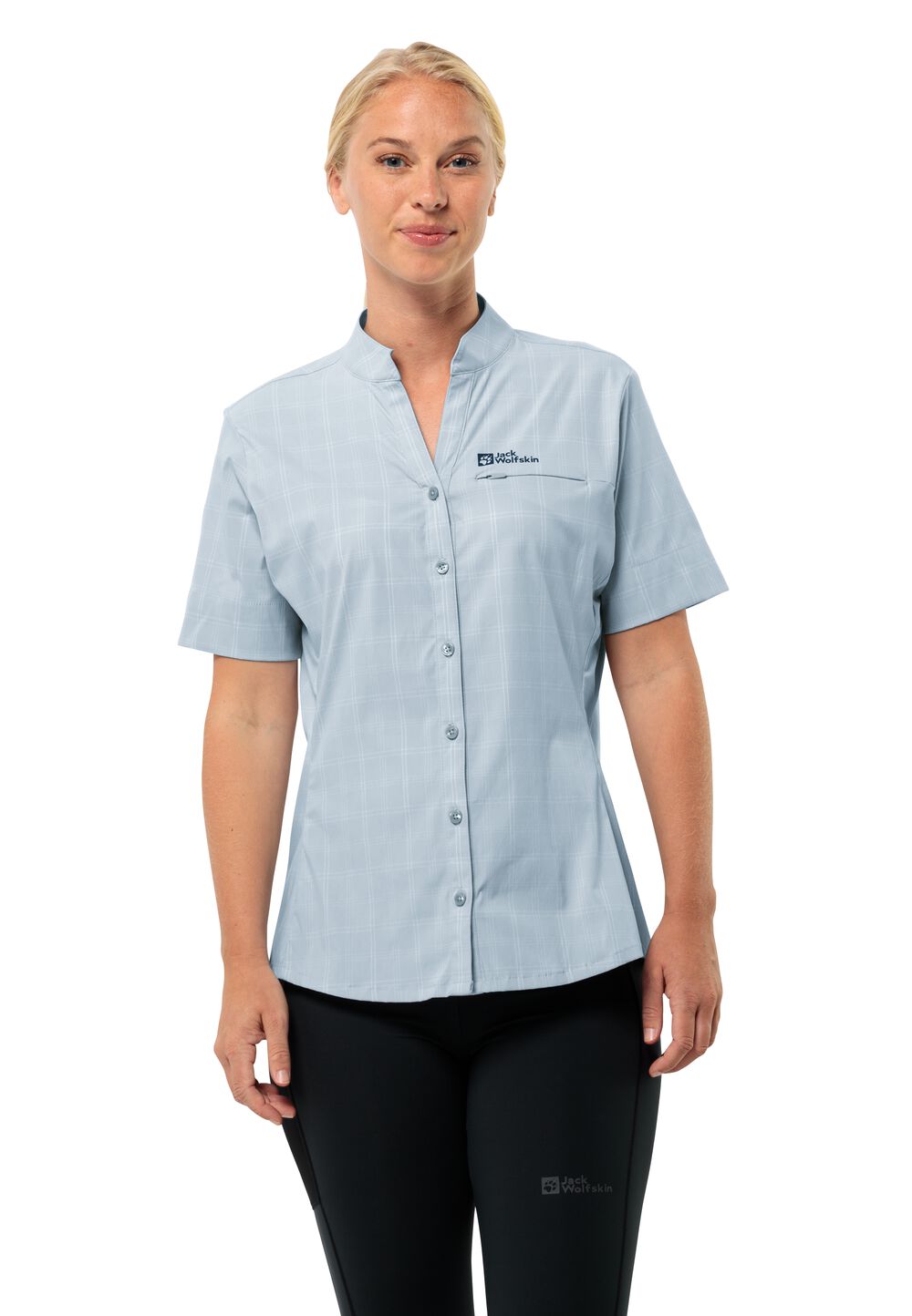 Jack Wolfskin Norbo S S Shirt Women Wandelblouse met korte mouwen Dames XL soft blue check soft blue check
