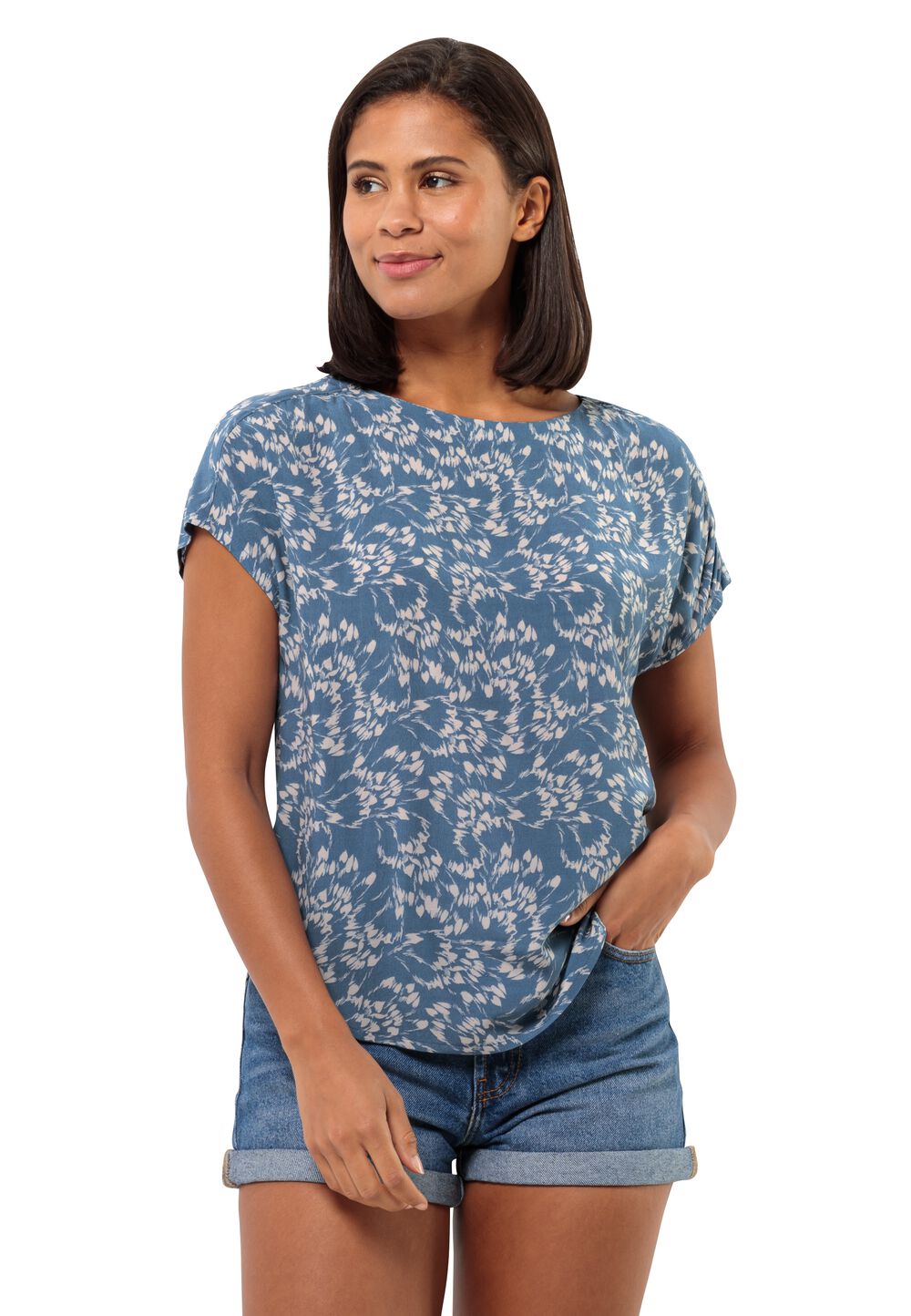 Jack Wolfskin Sommerwiese T-Shirt Women Blouse met korte mouwen Dames XL leaves elemental blue LEAVES elemental blue