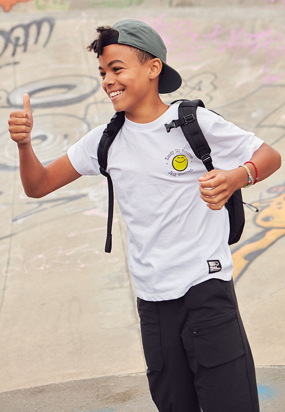 Jack Wolfskin Smileyworld T-Shirt Youth T-shirt van biologisch katoen tieners 152 white