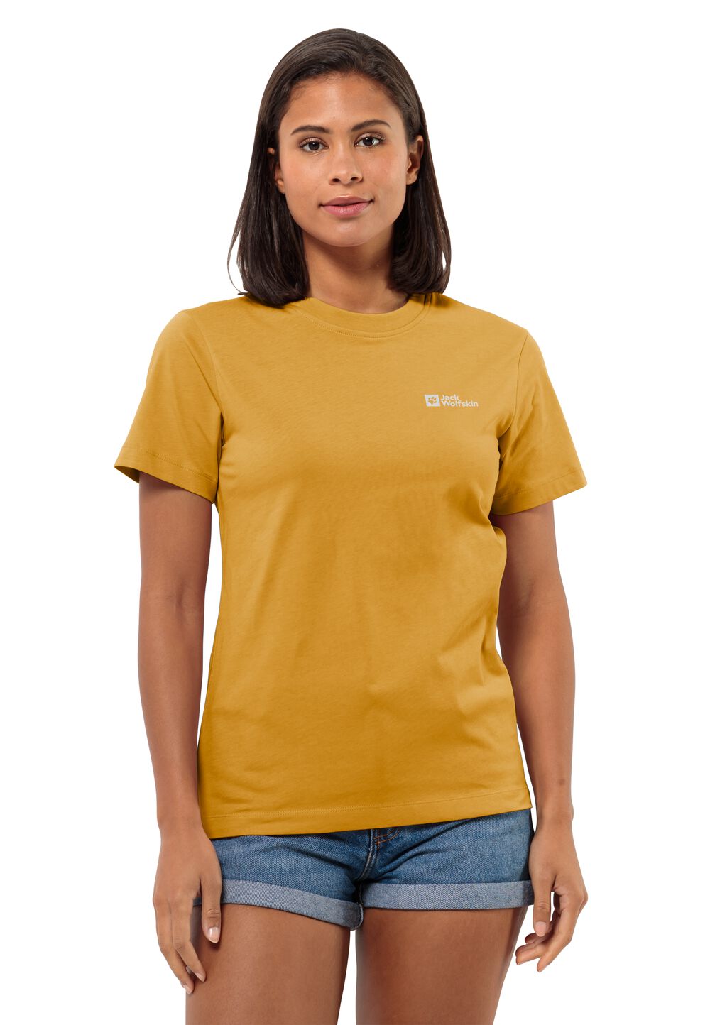 Jack Wolfskin Essential T-Shirt Women T-shirt van biologisch katoen Dames XS bruin curry