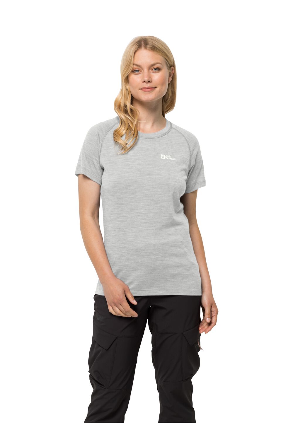 Jack Wolfskin Kammweg S S Women Dames T-shirt van merinoswol XL grijs cool grey