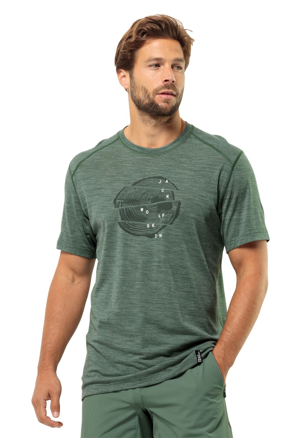 Jack Wolfskin Kammweg Graphic S S Men Heren T-shirt van merinoswol M hedge green hedge green
