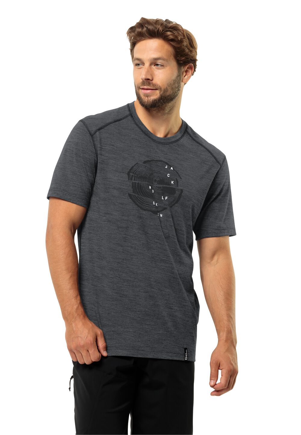 Jack Wolfskin Kammweg Graphic S S Men Heren T-shirt van merinoswol XL phantom