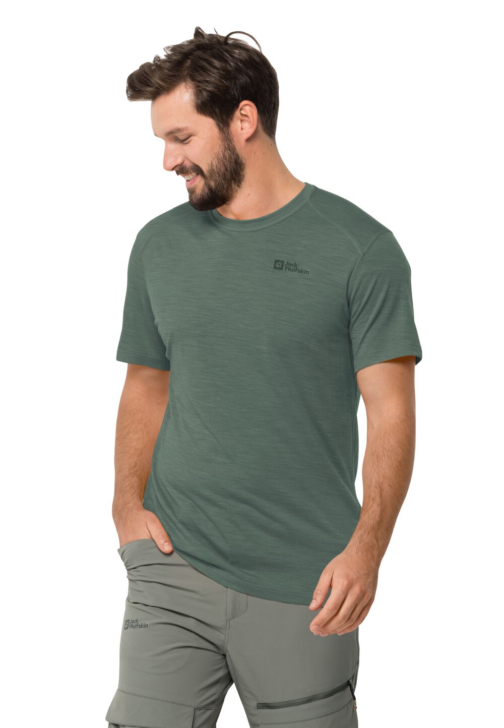 Jack Wolfskin Kammweg S S Men Heren T-shirt van merinoswol XL hedge green hedge green
