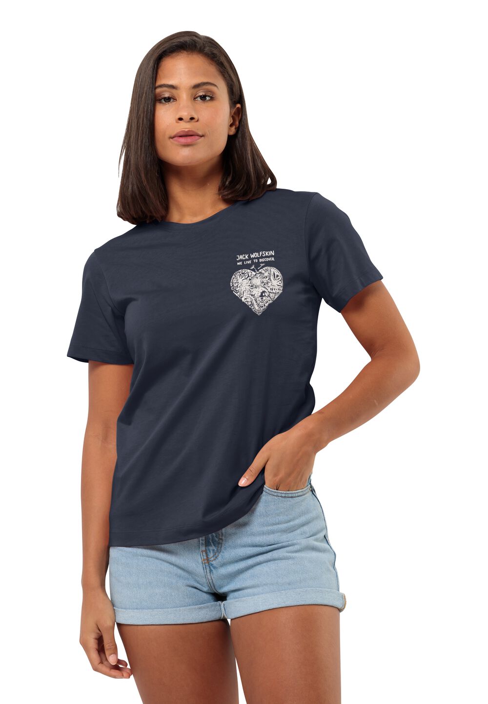 Jack Wolfskin Discover Heart T-Shirt Women T-shirt van biologisch katoen Dames XS blue night blue