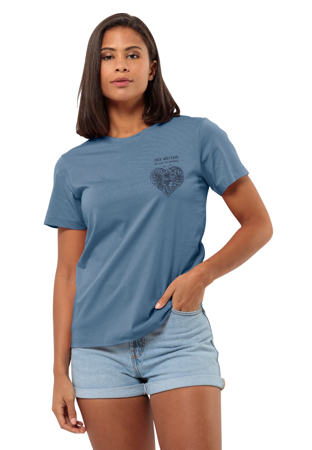 Jack Wolfskin Discover Heart T-Shirt Women T-shirt van biologisch katoen Dames XS elemental blue elemental blue