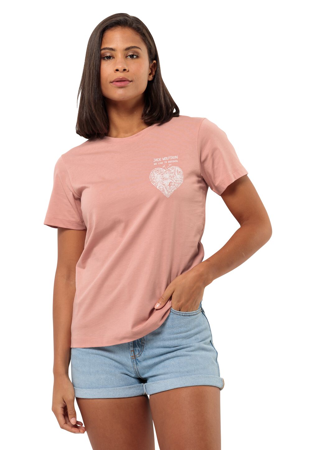 Jack Wolfskin Discover Heart T-Shirt Women T-shirt van biologisch katoen Dames XS bruin rose dawn