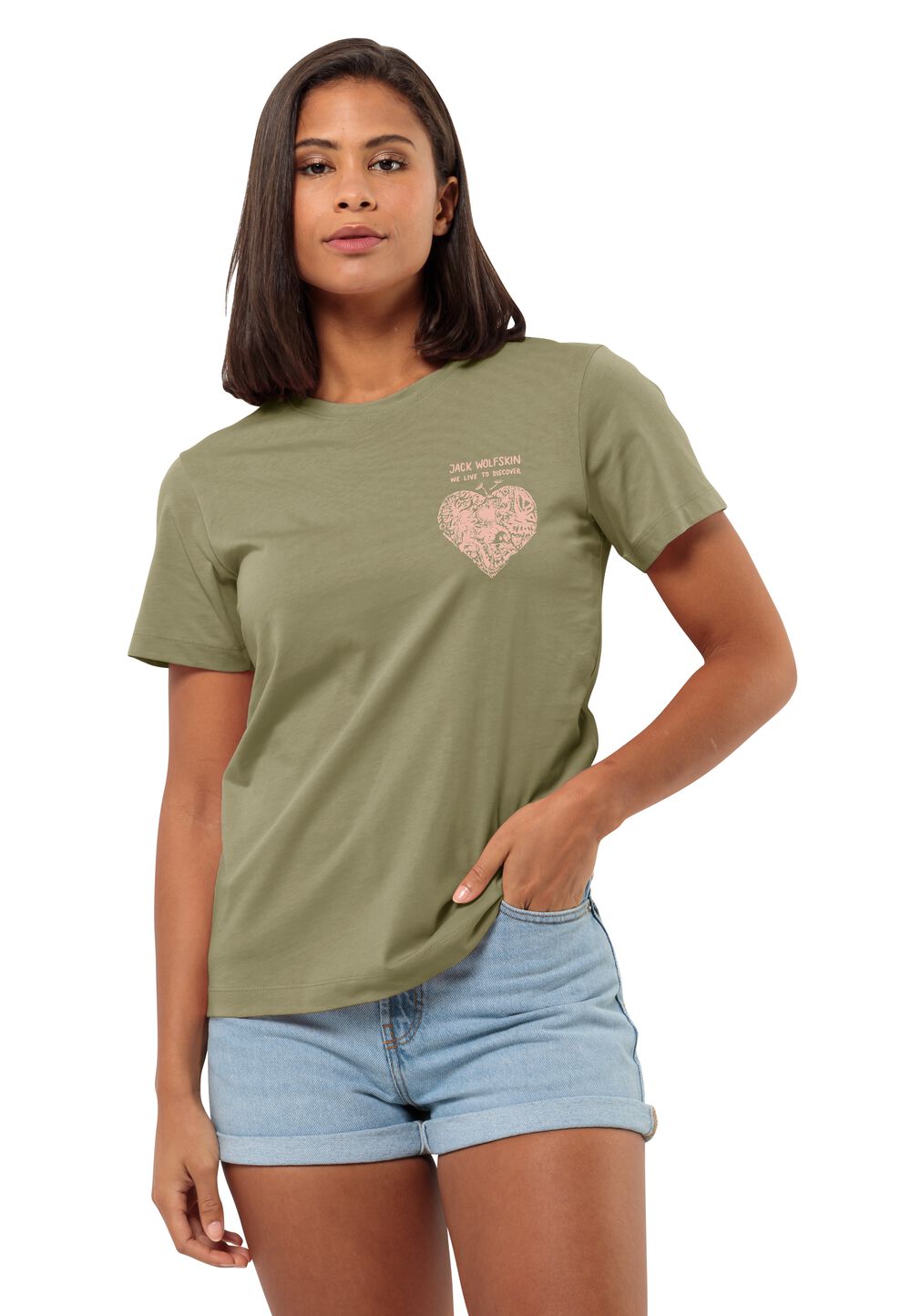 Jack Wolfskin Discover Heart T-Shirt Women T-shirt van biologisch katoen Dames M bruin bay leaf
