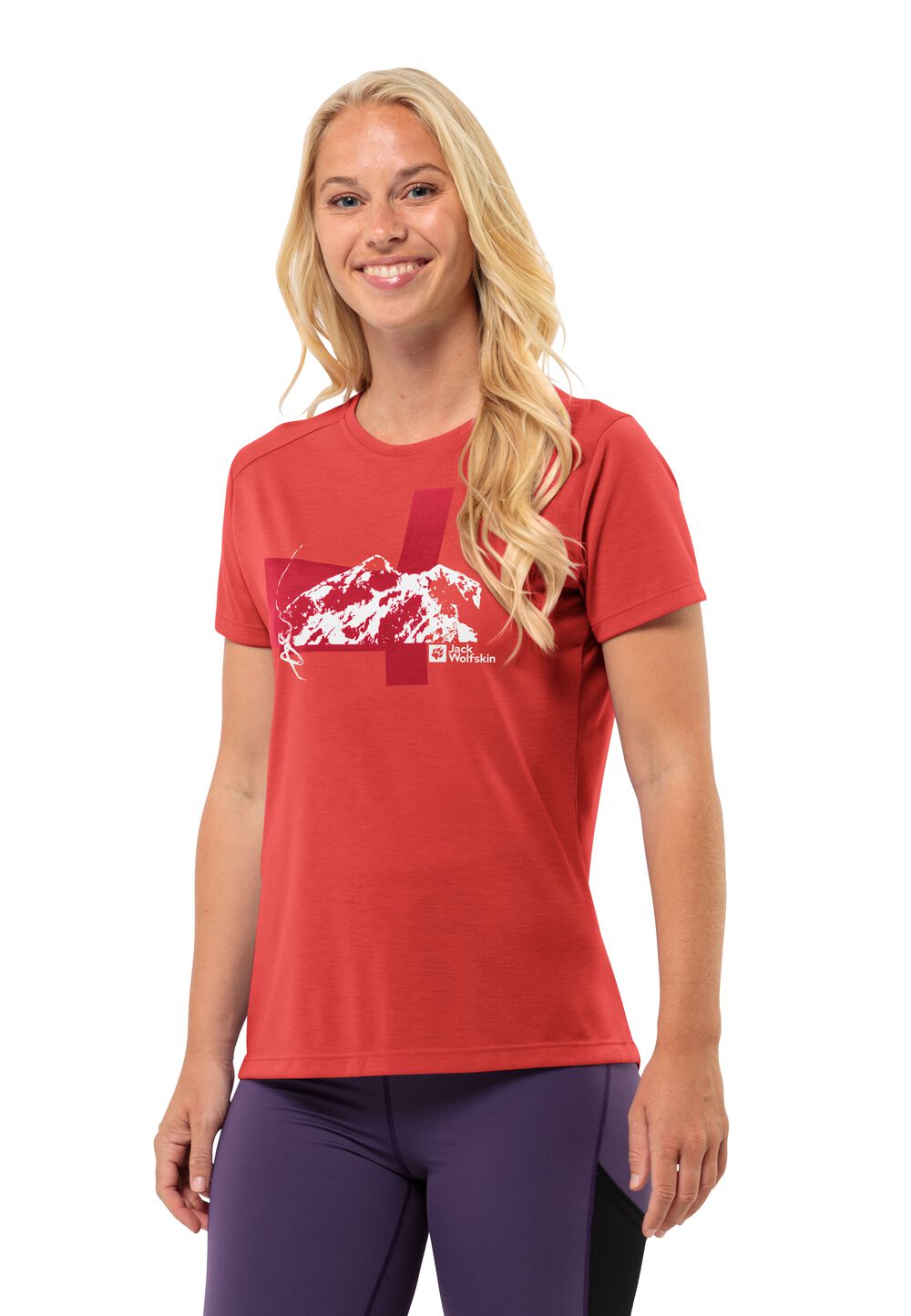 Jack Wolfskin Vonnan S S Graphic T-Shirt Women Functioneel shirt Dames S rood vibrant red