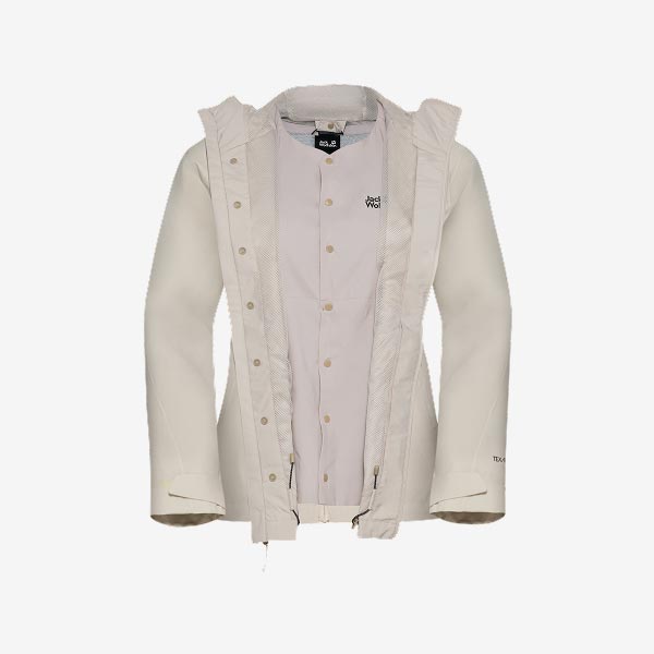 Het Wild Places 3in1 jack voor Heren in taupe en zwart en voor Dames in helder roze, beide met capuchon en ritssluiting.